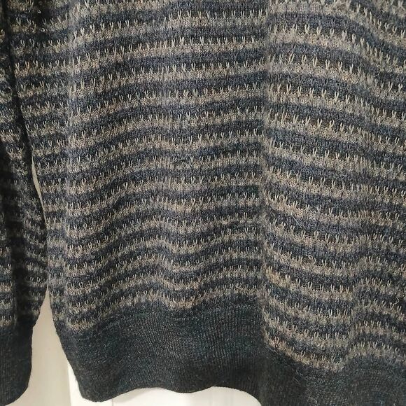 Peruvian connection mens medium 100% baby alpaca brown gray stripe sweater - Picture 3 of 8